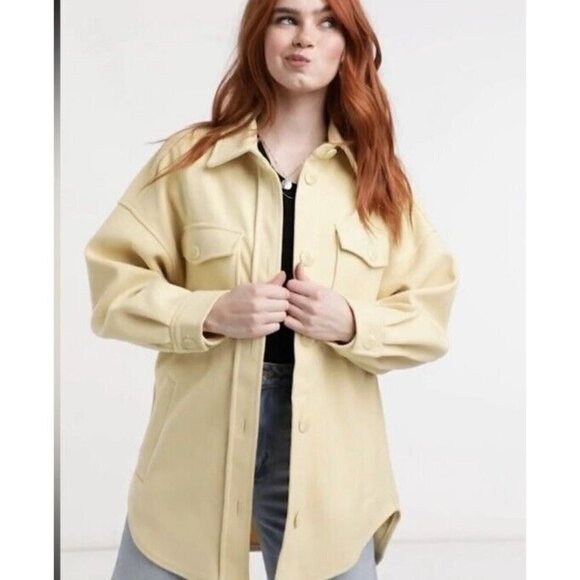 Joie Pale Yellow Fleece Button Up Shacket Size XS Pockets Oversize Jacket S - Picture 1 of 13